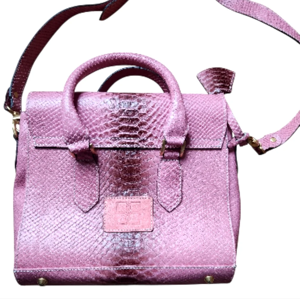Berberovic Women's Kira Mini Leather Satchel Bag Alligator Pink European Leather